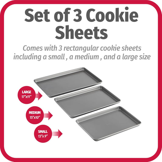 GoodCook Everyday Nonstick Carbon Steel Baking Sheet Set, 3 Pack – Small 13” x 9”, Medium 15” x 10”, Large 17” x 11” – Carbon Steel Cooking Pans