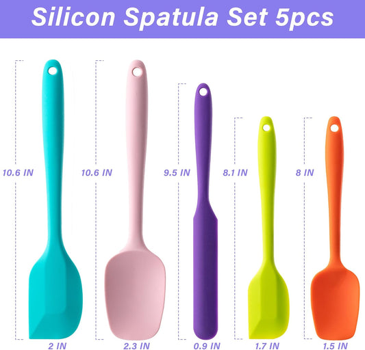 Silicone Spatula Set, 5 Piece Food Grade Rubber Spatulas for Baking, Cooking, and Mixing High Heat Resistant Non Stick Dishwasher Safe BPA-Free