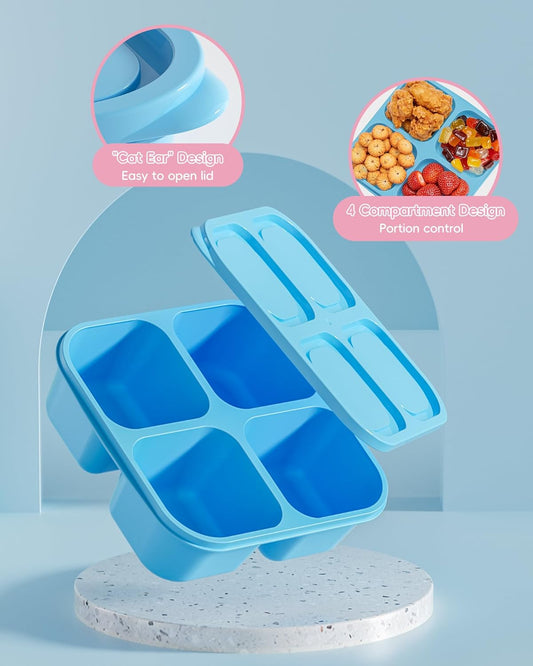 4 Pcs Snack Box Containers Set, Reusable 4 Compartment Lunchable Container with 2Pcs Sauce Containers, Stackable BPA-Free Bento Box for School, Work