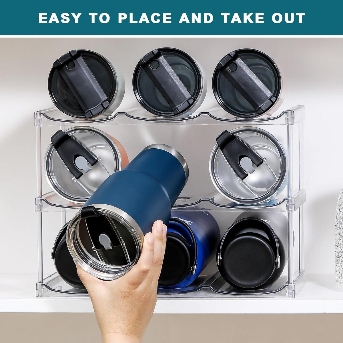 LARGER Compartment - Stackable Water Bottle Organizer Holder - for Stanley & Others' Large Tumbler - Clear Wine Rack, Cup Bottle Holder for Cabinet