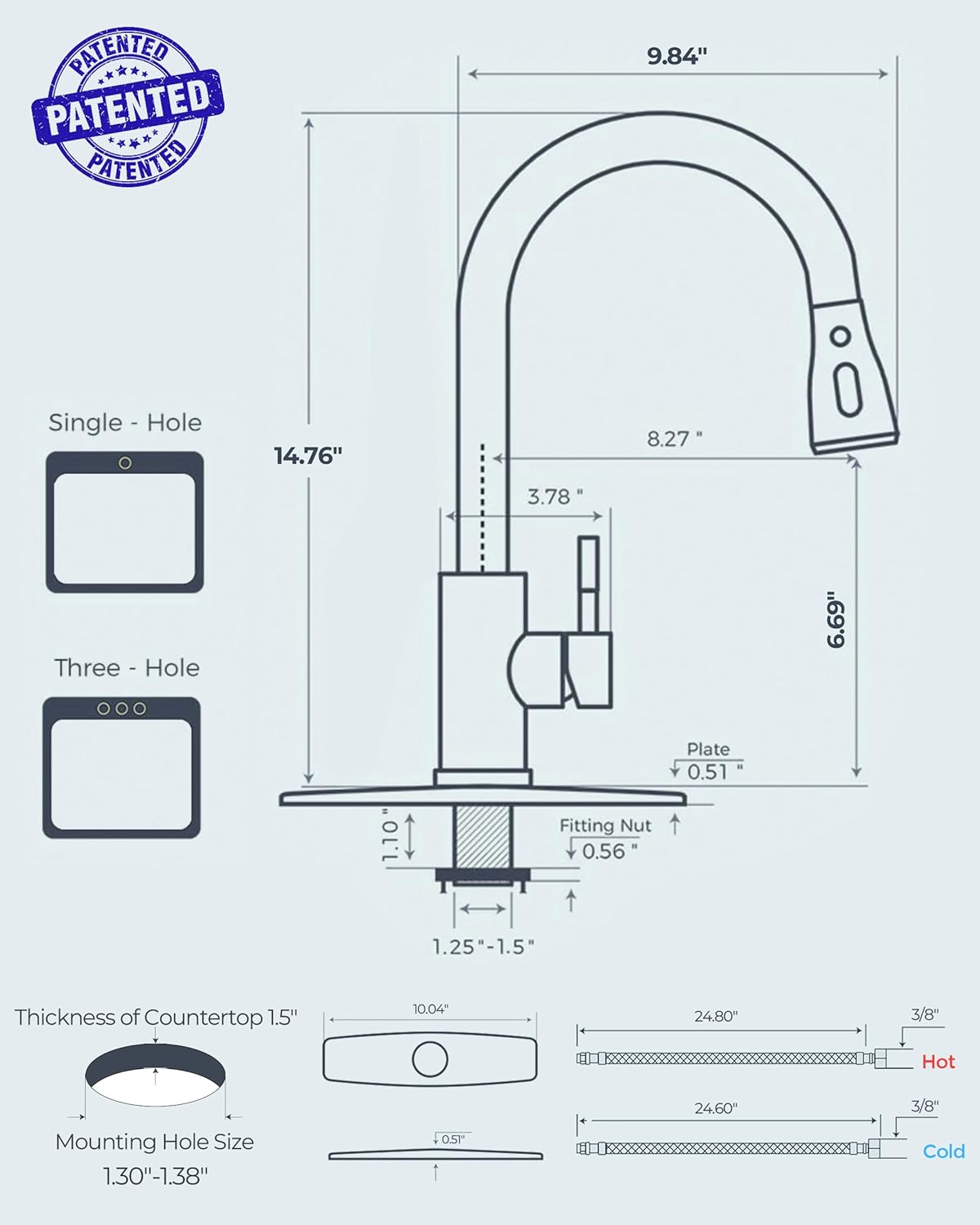 FORIOUS Kitchen Faucets with Pull Down Sprayer, Brushed Nickel, High Arc Single Handle Classic Stainless Steel Sink Faucet 1 or 3 Hole, Suitable for