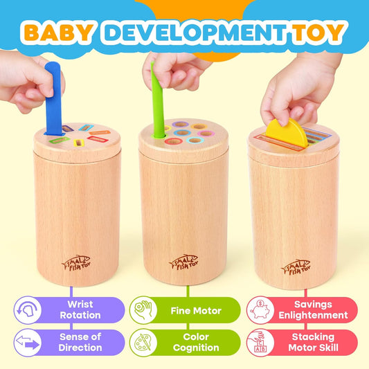 Wooden Montessori Baby Toddler Toys: 3 in 1Learning Fine Motor Skills Juguetes, Educational Color Sorting Fidget Sensory Toys for Toddlers 1-3