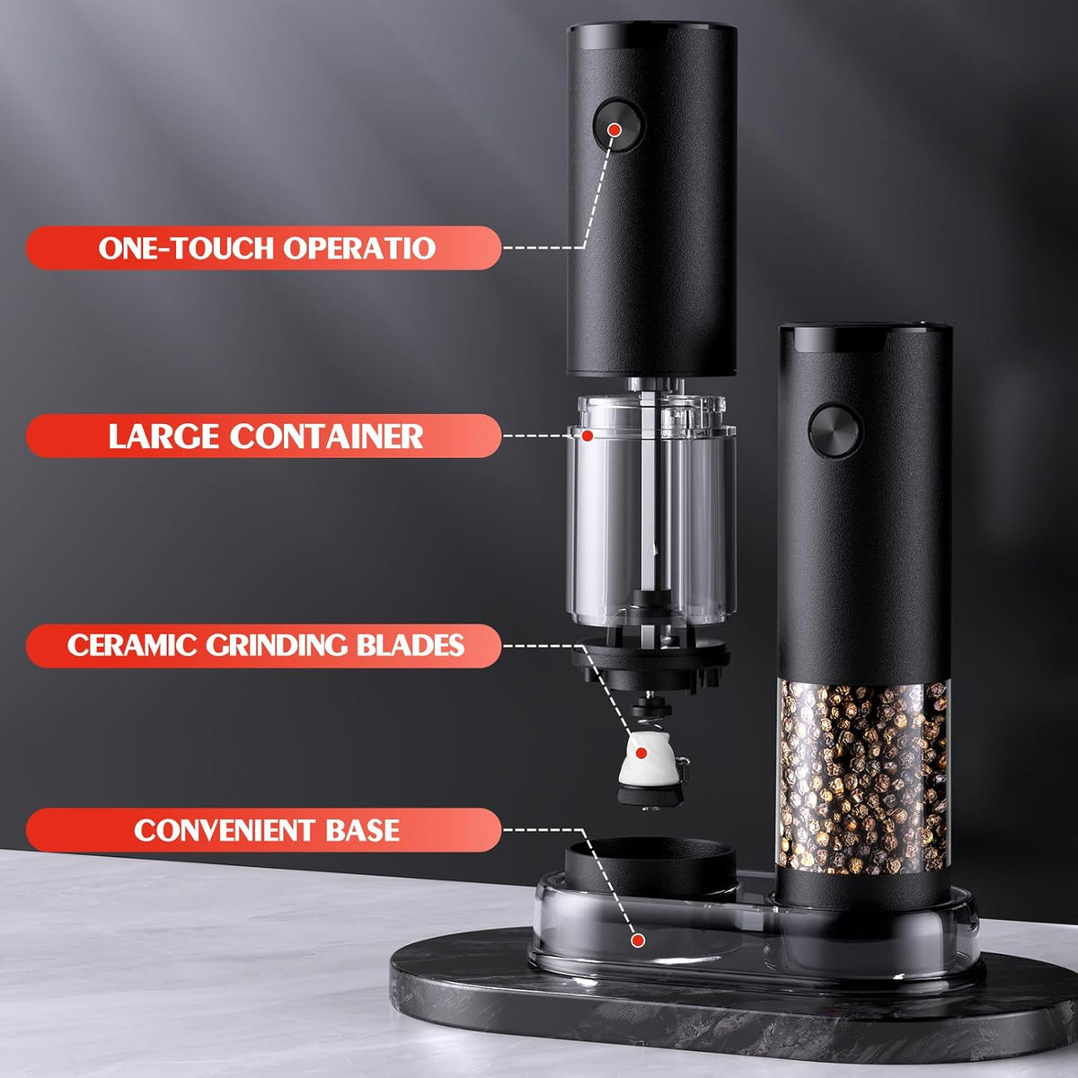 Electric Salt and Pepper Grinder Set Automatic Battery Pepper Mill Shakers Adjustable Coarseness Upgraded Larger Capacity with Led Home and Kitchen