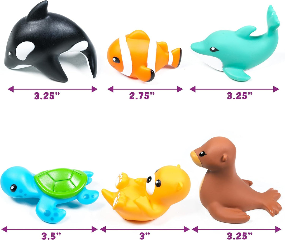 Tub Works® Marine™ Mold Free Bath Toys, 6 Pack | Sealed, No Hole Bath Toys Design Keeps Moisture Out | Soft, Squeezable & Float on Water | Easy-Grip