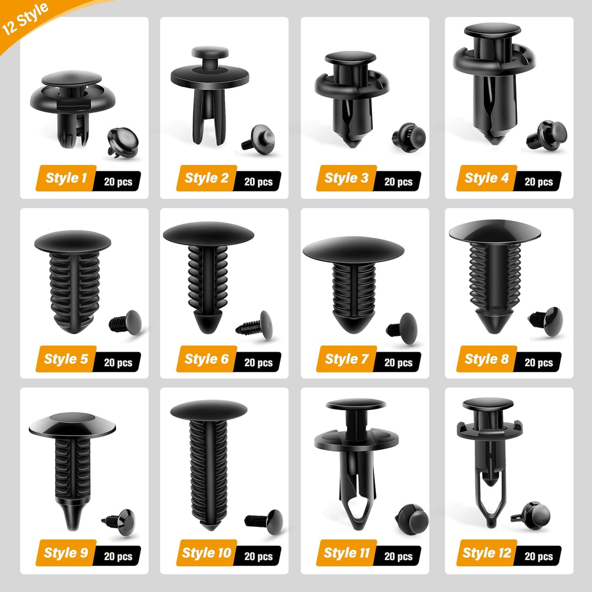 GOOACC 240PCS Bumper Retainer Clips Car Plastic Rivets Fasteners Push Retainer Kit 12 Popular Sizes Auto Push Pin Rivets Set -Door Trim Panel Fender