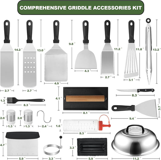 35PCS Griddle Accessories Kit, Flat Top Grill Accessories Set for Blackstone and Camp Chef, Grill Spatula Set with Enlarged Spatulas, Basting Cover