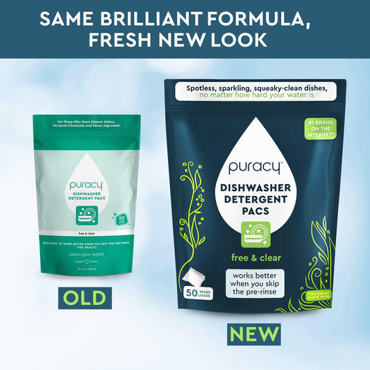 Puracy Dishwasher Pods, Natural Dishwasher Detergent, Free & Clear Dish tabs - Enzyme-Powered, Spot & Residue Free - TikTok Trend Items, Must Haves