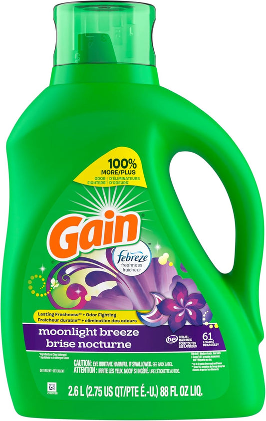 Gain Moonlight Breeze HE Deep Cleaning Concentrated Liquid Laundry Detergent, 61 Loads, 88 fl oz