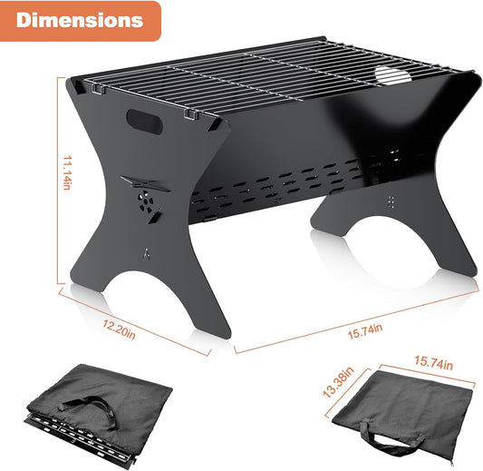 Camping Campfire Grill, 16"Lx12"D Portable Folding Charcoal Grills, Backpacking BBQ Grill with Carry Bag, Outdoor Fire pit for Camping, Picnic