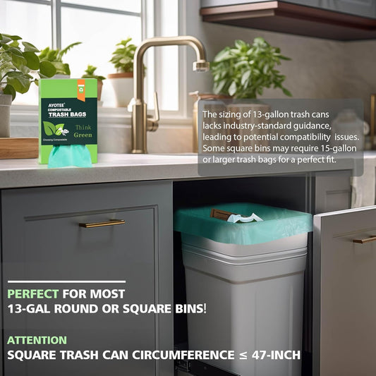Compostable Trash Garbage bags,AYOTEE 13-15 Gallon Tall Kitchen Trash Bags,Heavy Duty Unscented 1.18Mils 55 Liter,60 Count,Strong Thicken Rubbish