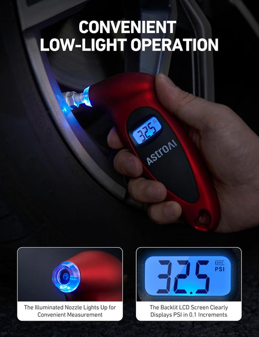 AstroAI Digital Tire Pressure Gauge 0-150PSI, Accurate in 0.1 Increments, Stocking Stuffers with Backlit LCD and Presta Valve Adaptor, 4 Units of