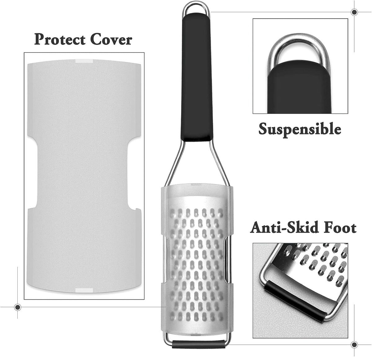 Cambom Lemon Zester Grater Three-piece Suit - Heavy Duty Kitchen Tool for Parmesan Cheese, Ginger, Garlic, Nutmeg, Chocolate