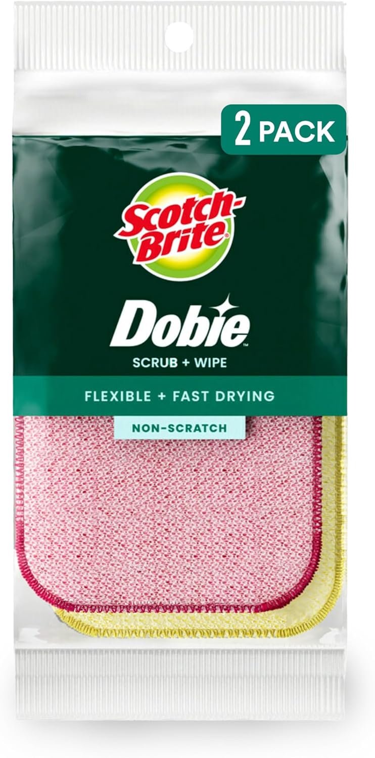 Scotch-Brite Dobie Scrub & Wipe Cloths, Sponge Cloths for Cleaning Kitchen, Bathroom, and Household, Dobie Scrub and Wipe Cloth Absorbs and Doesn't