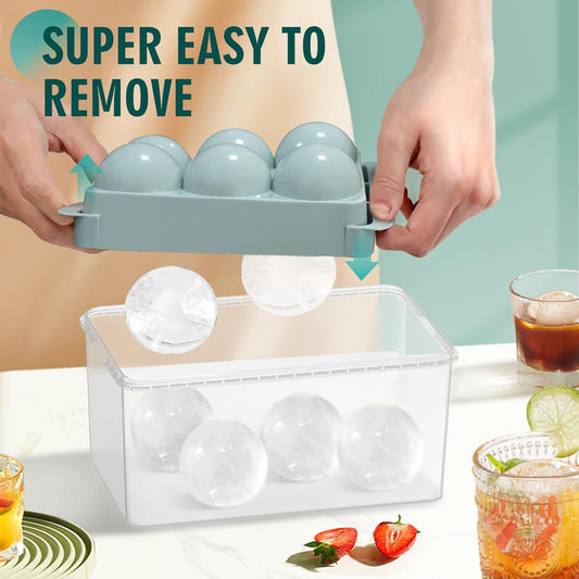 WIBIMEN Large Ice Cube Molds, Big Round Whiskey Ice Cube Trays for Freezer, Easy to Fill & Release, Whiskey Bourbon Cocktail(1.9In*6 Balls- Blue/2