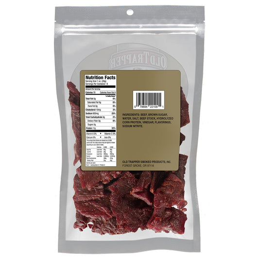 Old Trapper Beef Jerky, Old-Fashioned 8 Ounce Bag, Tender Meat Snacks for Lunches or Between Meals, 11 Grams of Protein, Zero Grams of Fat, and 70