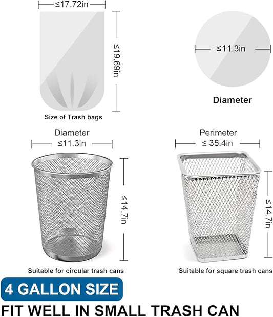 4 Gallon Trash Bags Drawstring 1.1 Mil - 120 Count White Small Garbage Bags Unscented for Bathroom, 15 Liter Thick Plastic Wastebasket Liners for