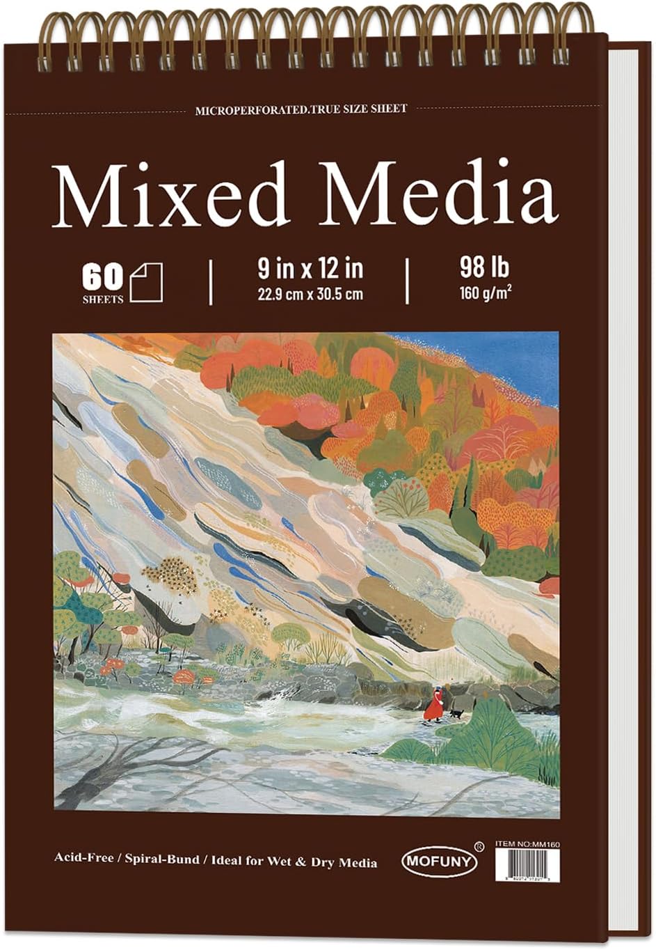 Mixed Media Sketchbook 9" x 12" - Multimedia Sketchbook Hardcover, Spiral Bound, 60 Sheets 98lb/160gsm Mixed Media Paper, Watercolor Sketch Books for