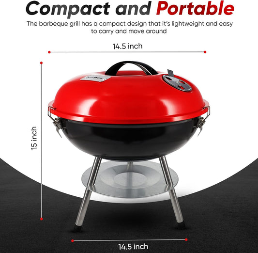 Gas One – 14-inch Portable Barbecue Grill with 3-Point Locking Lid for Heat Preservation – Dual Venting System – Small Charcoal Grill for Backyard