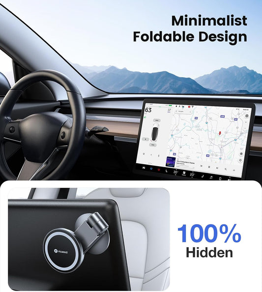 VICSEED Tesla Phone Mount【Strongest Magnet Power】Foldable Hidden Tesla Phone Holder Fit for All Phone, Tesla Model 3 Model Y for MagSafe Car Mount