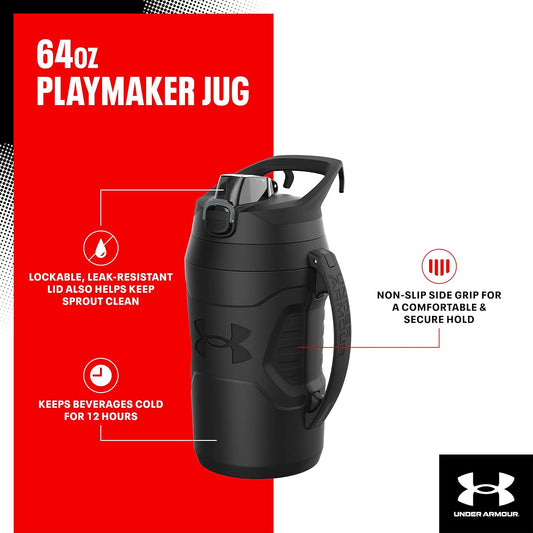 Under Armour Half Gallon Water Bottle Insulated, 64oz Insulated Water Bottle with Handle, Fence Hook, Leak Resistant, for Baseball, Football & More