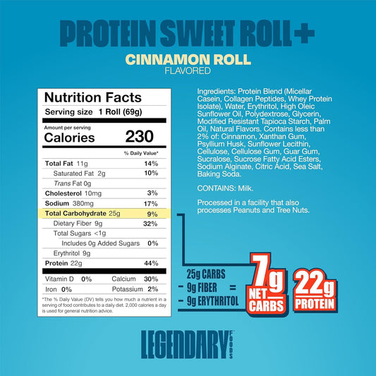 Legendary Foods Cinnamon Roll 22g Protein Bars – Gluten-Free, Low Carb Meal Option – Sweet Zero Sugar Snack, Keto-Friendly – 10-Pack High Protein