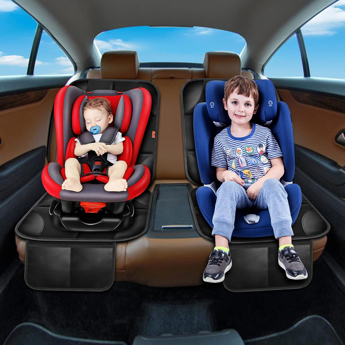 Car Seat Protector 1 Pack Car Seat Cushion Mat Thickest Padding,Waterproof 600D Fabric Car Seat Covers for Non-Slip Backing Mesh Pockets for Baby and