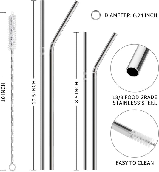 Hiware 12-Pack Reusable Stainless Steel Metal Straws with Case - Long Drinking Straws for 30 oz and 20 oz Tumblers Dishwasher Safe - 2 Cleaning
