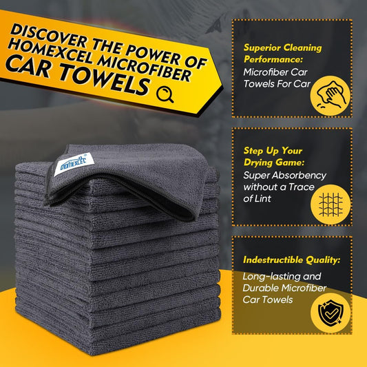 HOMEXCEL Microfiber Cleaning Cloth 12 Pack, 12.5 x 12.5 inch Microfiber Towels for Cars, Ultra Absorbent Washing Cloth, Lint Free Streak Free