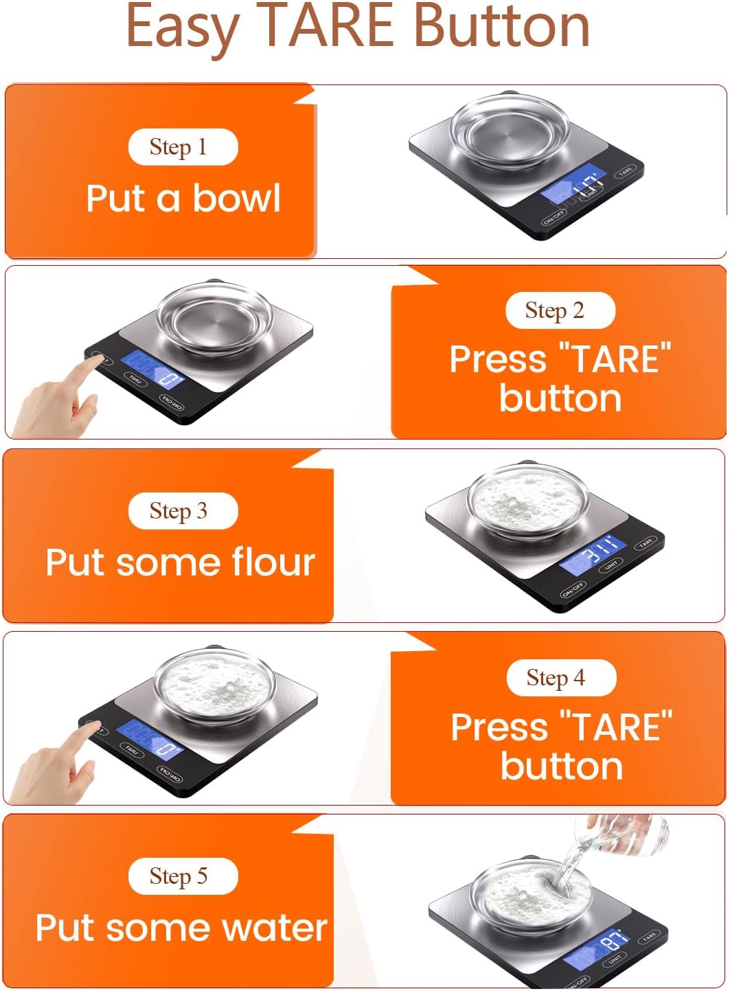 Food Scale -33lb Digital Kitchen Scale for Food Ounces Grams Rechargeable 304 Stainless Steel,Batteries and Type-C Charging | Perfect for Meal Prep