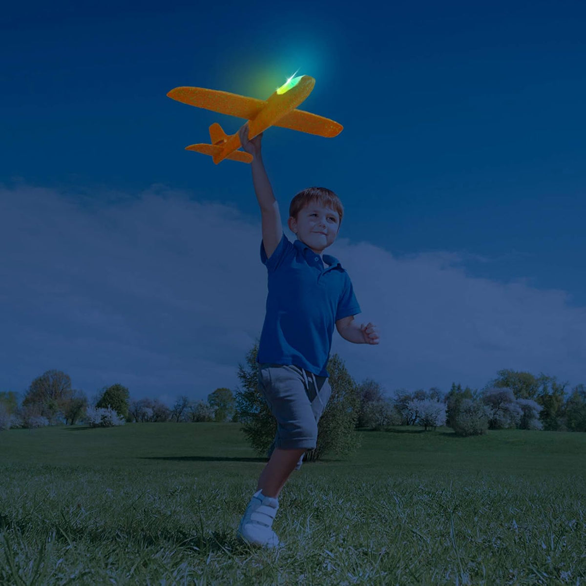 2 Pack LED Light Airplane,17.5" Large Throwing 2 Flight Mode Glider Plane,Flying Toy for Kids,Gifts for 3 4 5 6 7 8 9 Years Old Boy,Outdoor Sport