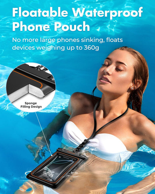 UNBREAKcable Floating Waterproof Phone Pouch 2 Pack, IPX8 Waterproof Phone Case Dry Bag Kayak/Beach/Cruise Travel Essentials, Water Proof Pouch