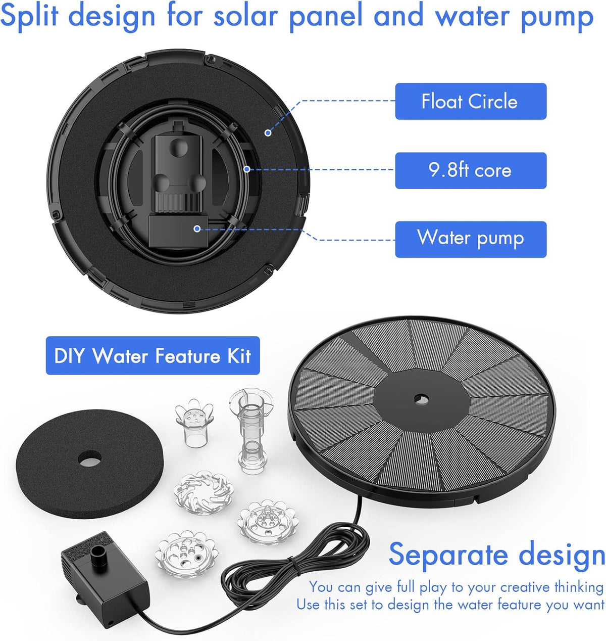 AISITIN 3.5W Solar Fountain Pump for Water Feature Outdoor DIY Solar Bird Bath Fountain with Multiple Nozzles, Solar Powered Water Fountain