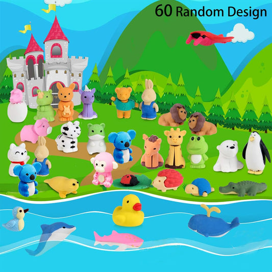 60Pcs Animal Erasers Desk Pets for Kids Animal Pencil Erasers Bulk Puzzle Eraser Toys Gifts for Classroom Prizes,Game Reward,Treasure Box,Easter Egg
