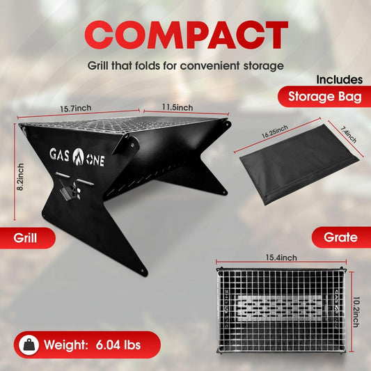 GasOne 15” Portable Charcoal Grill – Foldable BBQ Grill – Camping Grills for Backyard, Bonfire, Patio – Heavy-Duty Portable Fire Pit – Camp Cooking