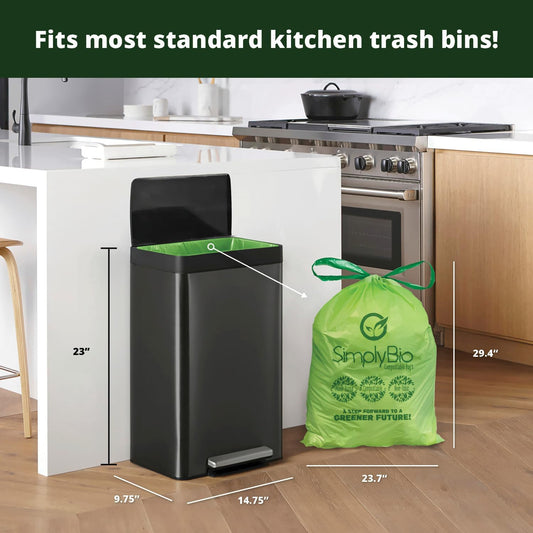 Simply Bio 13 Gallon Compostable Trash Bags Liners Drawstring, Heavy Duty Extra Thick 1 Mil, 49.21 Liter, 30 Bags, Tall Kitchen Food Scrap Waste Bag