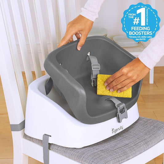 Ingenuity SmartClean Toddler Booster Seat for Kitchen Chair – Lightweight for on-the-go, Easy-Clean, 3-Point Harness Strap – Booster Seat for Dining