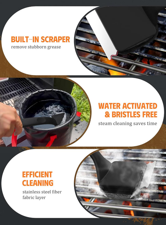 MEKER Grill Brush Bristle Free, Grill Cleaner Brush with 5 BBQ Replacement Head for Cast Iron, Stainless Steel Grates, Safe Grill Scraper Outdoor BBQ