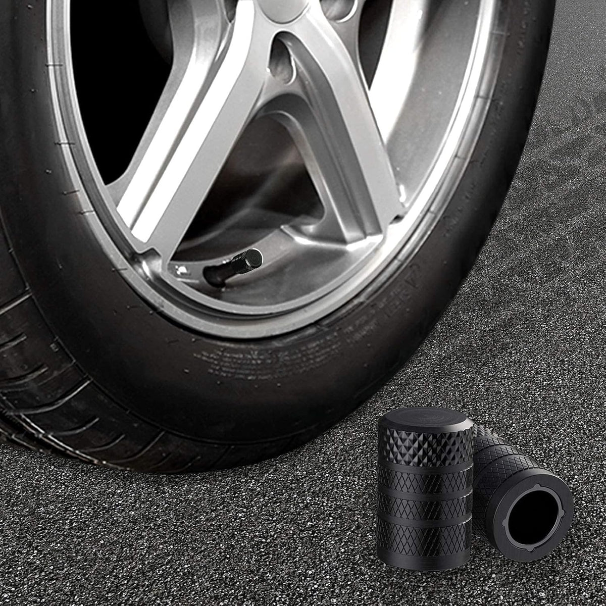 CKAuto Tire Valve Stem Caps, Black, 4 pcs/Pack, Anodized Aluminum Tire Valve Cap Set, Corrosion Resistant, Universal Stem Covers for Cars Trucks