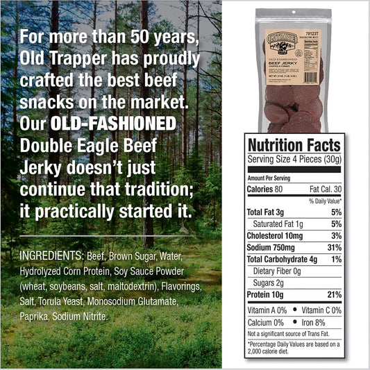 Old Trapper Double Eagle Beef Jerky, Old-Fashioned Flavor, 21 Ounce Package, Delicious Jerky Snacks, 10 Grams of Protein and 80 Calories per Serving