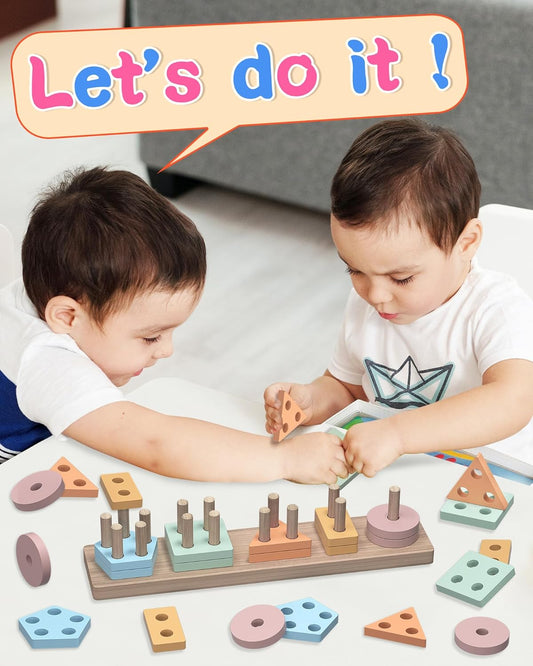 Montessori Toys for 1 2 Year Old Girl and Boy Birthday Gifts, Shape Sorter Wooden Toys for Toddlers Age 1-3 2-4, Learning Educational Sensory