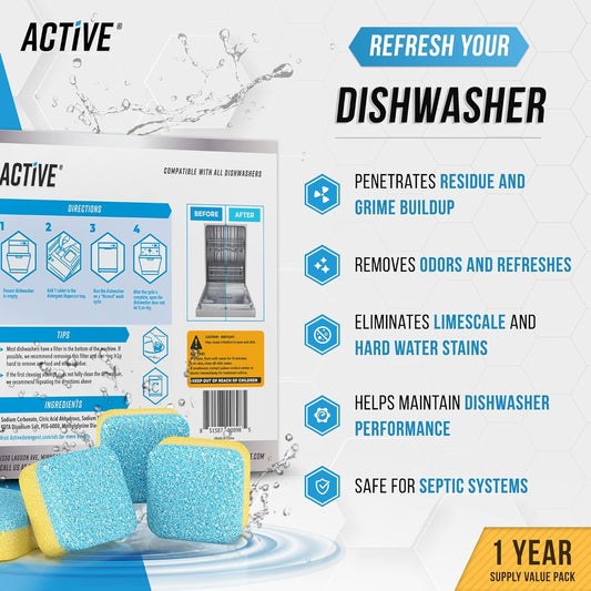 Dishwasher Cleaner And Deodorizer Tablets - 24 Pack Deep Cleaning Descaler Pods for Dish Washer Machine, Heavy Duty, Septic Safe, Natural Limescale