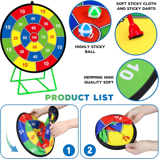 Large Dart Board for Kids, Kids Double-Sided Dart Board with Sticky Balls and Darts, Indoor/Outdoor Sport Fun Party Play Game Toys, Gifts for 3 4 5 6