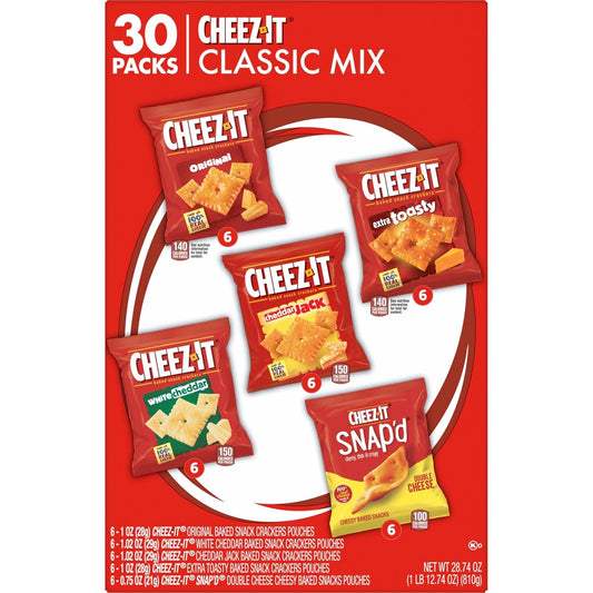 Cheez-It Cheese Crackers, Baked Snack Crackers, Office and Kids Snacks, Variety Pack, 28.74oz Box (30 Packs)