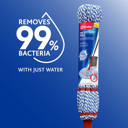O-Cedar MicroTwist MAX Microfiber Twist Mop with 1 Extra Refill | Features Hands-Free Wringing | Extra Large 18-Inch Mop Head | Safe on All Floor