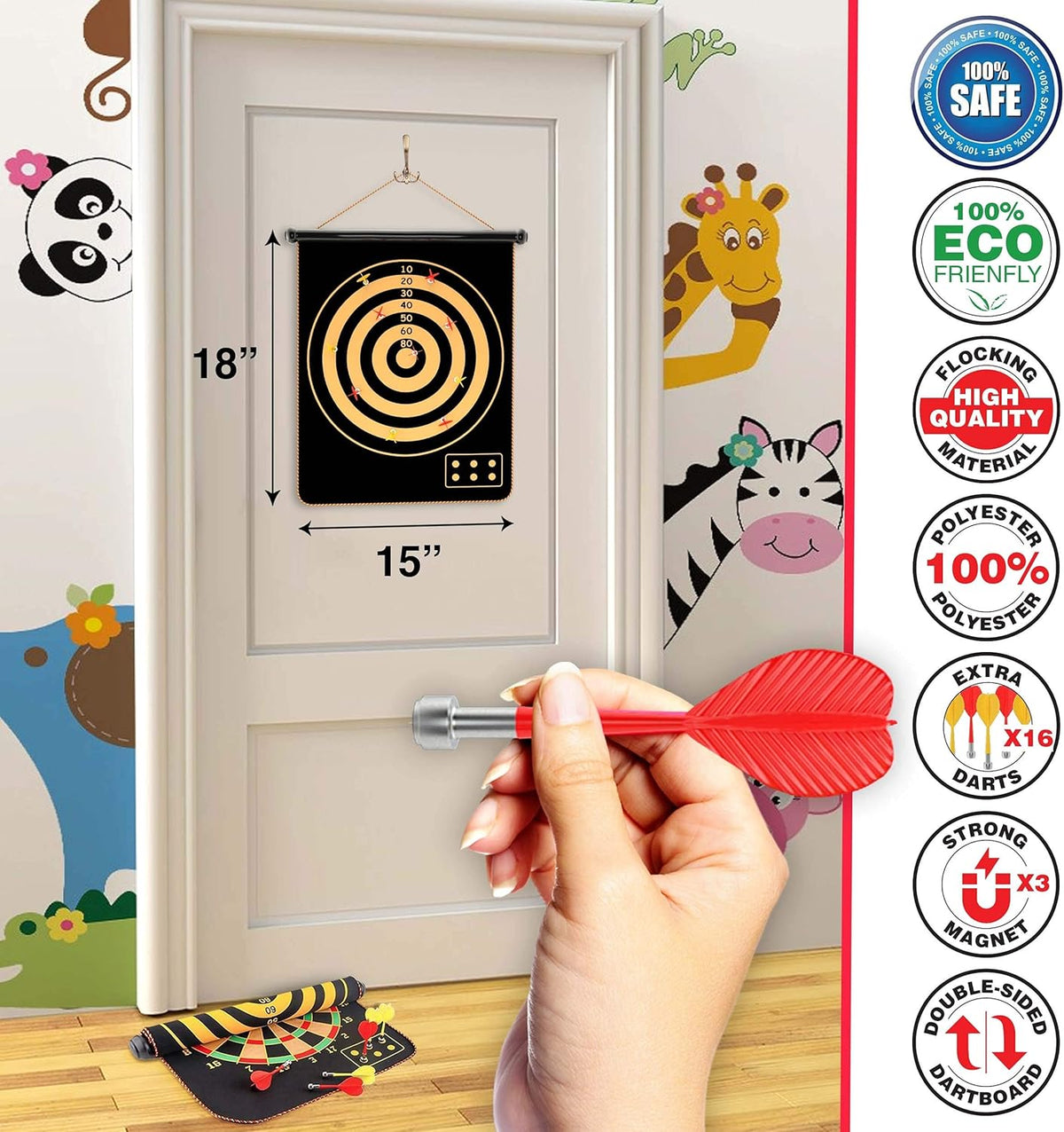 Magnetic Dart Board for Kids - Indoor Outdoor Darts Game, 16pcs Magnetic Darts, Double Sided Board Games Set, Best Toys Gifts for Teenage Age 5 6 7 8