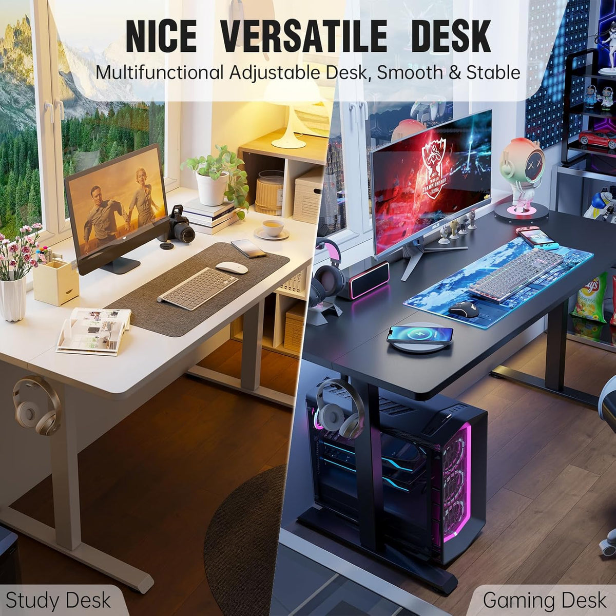 Veken 55 Inch Large Electric Standing Desk,Sit to Stand Up, Heights Adjustable, Work Home Office Computer Table for Study, Walking Pad, Writing, and