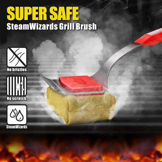 GRILLART Grill Brush Bristle Free. SteamWizards BBQ Replaceable Cleaning Head, Unique Seamless-Fit Scraper Tool for Cast Iron/Stainless-Steel Grates