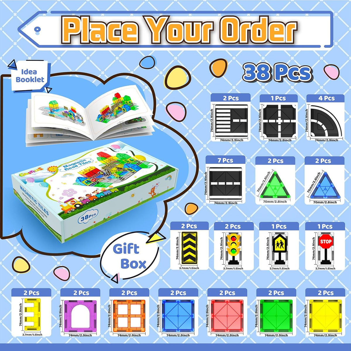 Magnetic Tiles - Road Set, Magnetic Building Blocks, Preschool Montessori Toys Gift for 3+ Year Old Boys and Girls, Sensory Christmas Toys for Kids