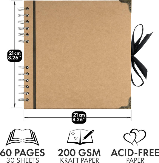 Bstorify Scrapbook Album 60 Pages (8 x 8 Inch) Brown Thick 200gsm Kraft Paper, Photo Album Scrapbook, Memory Book - Ideal for Your Scrapbooking