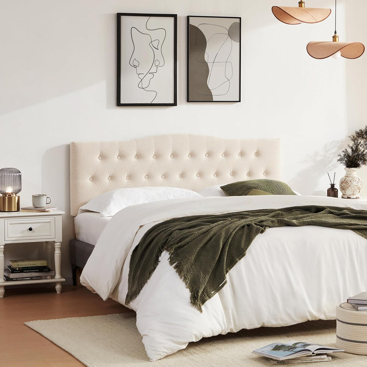 Tufted Upholstered Headboard Queen Size, Sturdy and Durable Solid Wood Bed headboard, Fabric Headboard Adjustable Height from 37” to 51”, Modern